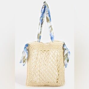 Tropical Bandana Strap Straw Braided Tote Bag|Ivory